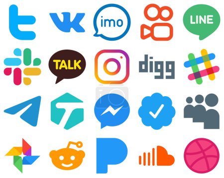 Ilustración de 20 Flat UI Flat Social Media Iconos messenger. Spotifique. línea. excavar y meta iconos. Paquete de ícono de gradiente - Imagen libre de derechos