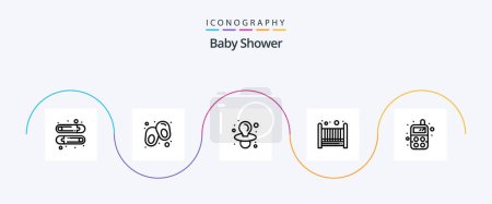 Téléchargez les illustrations : Ligne de douche pour bébé Pack de 5 icônes incluant l'ensemencement. mamelon. Un jouet. bébé - en licence libre de droit