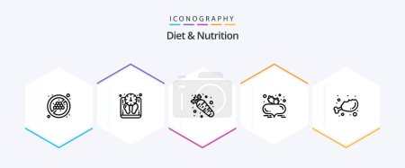 Illustration for Diet And Nutrition 25 Line icon pack including food. chicken. diet. healthy diet. beetroot - Royalty Free Image