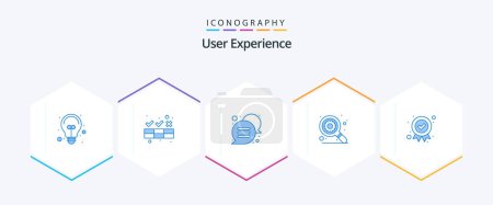 Illustration for User Experience 25 Blue icon pack including badge. settings. chat. search. experience - Royalty Free Image