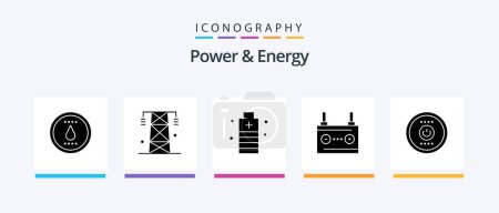 Téléchargez les illustrations : Pack d'icônes Power And Energy Glyph 5 Y compris l'électricité. batterie. tour. accumulateur. le pouvoir. Icônes créatives Design - en licence libre de droit