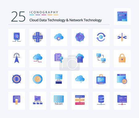 Ilustración de Cloud Data Technology And Network Technology 25 Flat Color icon pack including share. connectivity. server. computing share. computing - Imagen libre de derechos