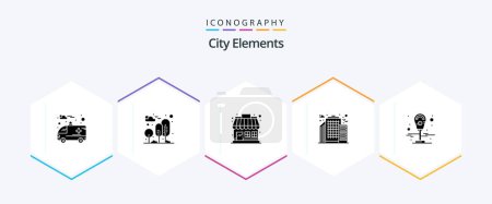 Illustration for City Elements 25 Glyph icon pack including parking. machine. market. office. building - Royalty Free Image