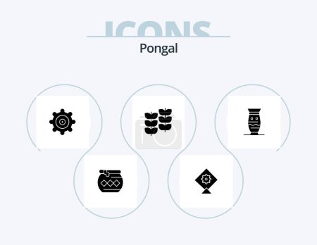 Illustration for Pongal Glyph Icon Pack 5 Icon Design. plant. plant. festival. festival. gear - Royalty Free Image