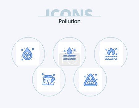 Téléchargez les illustrations : Pollution Blue Icon Pack 5 Icon Design. pollution. fire. environment. burn. pollution - en licence libre de droit