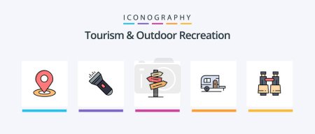 Illustration for Tourism And Outdoor Recreation Line Filled 5 Icon Pack Including scenery. mountains. lighter. hunting. fish. Creative Icons Design - Royalty Free Image