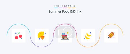 Téléchargez les illustrations : Summer Food and Drink Flat 5 Icon Pack Including ice cream. fruit. shop. fresh. frozen - en licence libre de droit