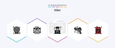 Téléchargez les illustrations : Pack icône Killer 25 FilledLine incluant inflammable. armes. les affaires. pistolet. arme à feu - en licence libre de droit