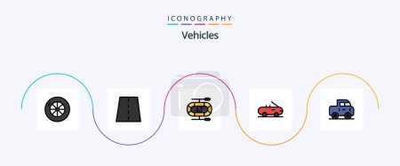 Illustration for Vehicles Line Filled Flat 5 Icon Pack Including . dinghy. jeep - Royalty Free Image