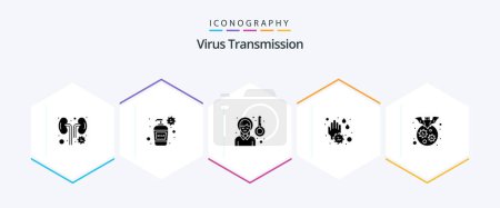 Téléchargez les illustrations : Virus Transmission 25 Glyphe icône pack y compris transporteur. goutte d'eau. tête. lavage. main - en licence libre de droit