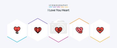 Illustration for Heart 25 FilledLine icon pack including like. heart. like. broken. like - Royalty Free Image