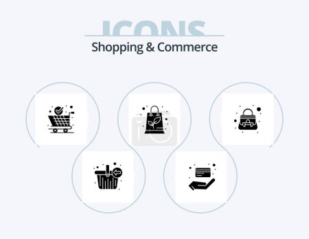 Téléchargez les illustrations : Shopping And Commerce Glyph Icon Pack 5 Icon Design. purse. handbag. global delivery. shopping. bag - en licence libre de droit