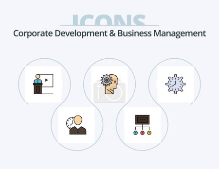 Ilustración de Corporate Development And Business Management Line Filled Icon Pack 5 Icon Design. insurance. security. hours. user. time - Imagen libre de derechos
