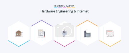Téléchargez les illustrations : Hardware Engineering And Internet 25 Flat icon pack including industry. factory. hardware. robotics. machine - en licence libre de droit