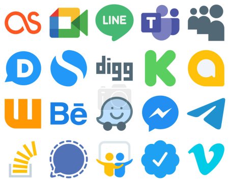 Ilustración de 20 Flat Graphic Design Flat Social Media Iconos messenger. ¡Behance! disqus. wattpad y los iconos de financiación. Set de iconos de gradiente de alta calidad - Imagen libre de derechos
