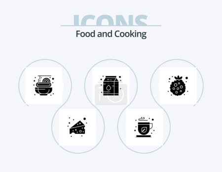 Téléchargez les illustrations : Alimentation Glyphe Icône Pack 5 Icône Design. . en bonne santé. des pâtes. la nourriture. lait - en licence libre de droit
