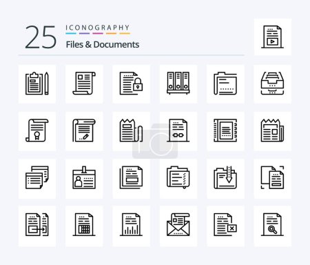 Illustration for Files And Documents 25 Line icon pack including database. archive. office. paper. file - Royalty Free Image