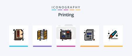 Illustration for Printing Line Filled 5 Icon Pack Including eyedropper. color. office. document. size. Creative Icons Design - Royalty Free Image