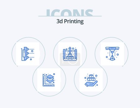 Illustration for 3d Printing Blue Icon Pack 5 Icon Design. laser. webd. factory. print. blue - Royalty Free Image