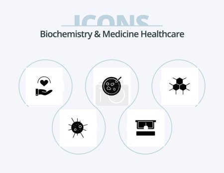 Illustration for Biochemistry And Medicine Healthcare Glyph Icon Pack 5 Icon Design. medical. molecular. care. medical. dish - Royalty Free Image