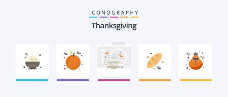 Téléchargez les illustrations : Thanksgiving Flat 5 Icon Pack Including . thanksgiving. cup. holiday. food. Creative Icons Design - en licence libre de droit