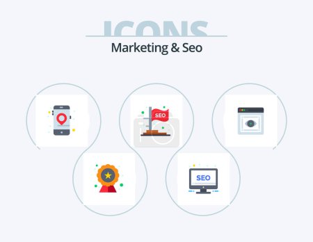 Téléchargez les illustrations : Marketing et Seo Flat Icon Pack 5 Icon Design. rétine. seo. gps. marketing. drapeau - en licence libre de droit