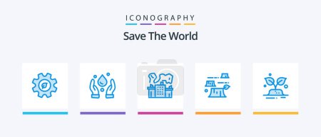 Illustration for Save The World Blue 5 Icon Pack Including world. green. industry. environment. deforestation. Creative Icons Design - Royalty Free Image