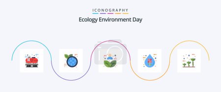 Téléchargez les illustrations : Ecology Flat 5 Icon Pack Including liquid. eco. plant leaf. drop. person - en licence libre de droit