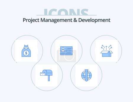 Ilustración de Gestión y desarrollo de proyectos Blue Icon Pack 5 Icon Design. Identificación. tarjeta. investigación. licencia. negocios - Imagen libre de derechos