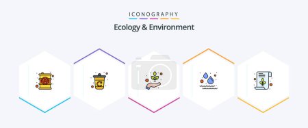 Téléchargez les illustrations : Ecology And Environment 25 FilledLine icon pack including leaf. water. environment. rain. liquid - en licence libre de droit