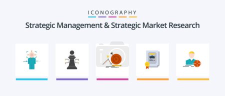 Illustration for Strategic Management And Strategic Market Research Flat 5 Icon Pack Including man. certificate. game. achievement. focus. Creative Icons Design - Royalty Free Image