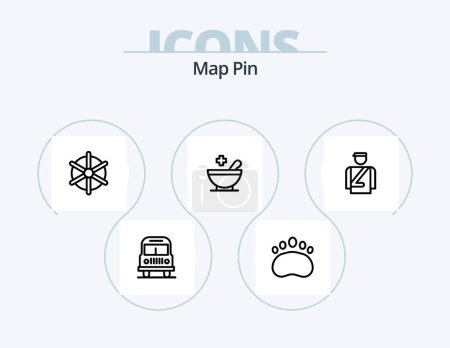 Illustration for Map Pin Line Icon Pack 5 Icon Design. sun. destination. man. beach. ship wheel - Royalty Free Image