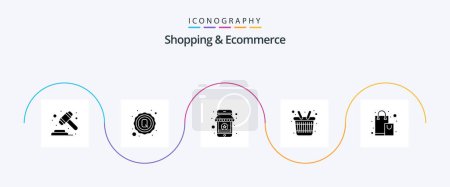 Téléchargez les illustrations : Shopping And Ecommerce Glyph 5 Icon Pack Including shop. shopping basket. rating. groceries. mobile - en licence libre de droit