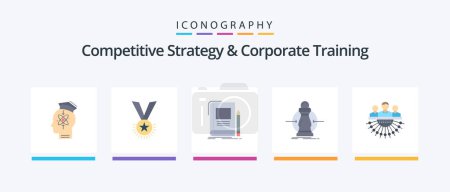 Téléchargez les illustrations : Competitive Strategy And Corporate Training Flat 5 Icon Pack Including cost. school. rank. notebook. business. Creative Icons Design - en licence libre de droit
