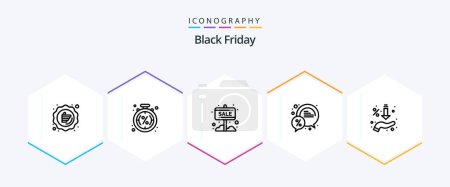 Illustration for Black Friday 25 Line icon pack including discount. bubble. sale. shop. sale - Royalty Free Image
