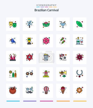 Ilustración de Creativo brasileño Carnaval 25 Línea FIlled icono paquete Tal como el carnaval. Pluma. máscara. caligrafía. vino - Imagen libre de derechos