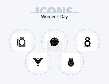 Illustration for Womens Day Glyph Icon Pack 5 Icon Design. women. gift. love. diamond. day - Royalty Free Image