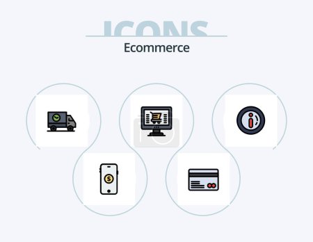 Téléchargez les illustrations : Ecommerce Line Filled Icon Pack 5 Icon Design. alert. ecommerce. map. shopping. market - en licence libre de droit