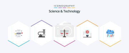 Illustration for Science And Technology 25 Flat icon pack including electronics. ai. microscope. test tube. laboratory glassware - Royalty Free Image