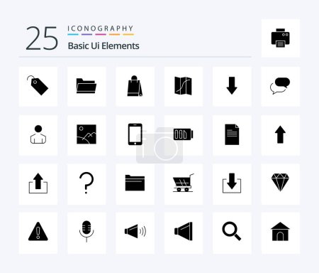 Illustration for Basic Ui Elements 25 Solid Glyph icon pack including arrows. pin. bag. navigation. map - Royalty Free Image