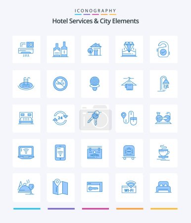 Illustration for Creative Hotel Services And City Elements 25 Blue icon pack  Such As sale. hotel. building. jewel. brilliant - Royalty Free Image