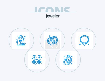 Illustration for Jewellery Blue Icon Pack 5 Icon Design. . mala. bag. jewelry. jewelry - Royalty Free Image