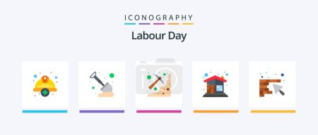 Ilustración de Labour Day Flat 5 Icon Pack Including home. building. mining. brick wall. pick. Creative Icons Design - Imagen libre de derechos
