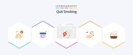 Illustration for Quit Smoking 25 Flat icon pack including smoke. forbidden. schedule. cross. cigarette - Royalty Free Image