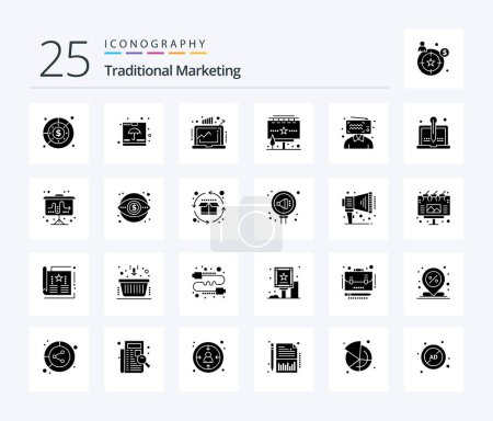 Ilustración de Traditional Marketing 25 Solid Glyph icon pack including advertising. ads. insurance. profit. grow - Imagen libre de derechos