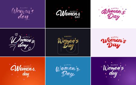 Ilustración de Set of International Women's Day cards with a logo and a gradient color scheme - Imagen libre de derechos