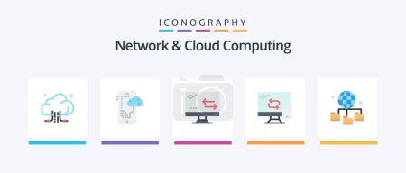 Ilustración de Red y Cloud Computing Flat 5 Icon Pack Incluye conexión. transferencia. nube. creación de redes. computación. Diseño de iconos creativos - Imagen libre de derechos