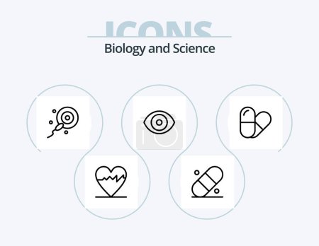 Téléchargez les illustrations : Biology Line Icon Pack 5 Icon Design. science. eye. patch. biology. dna - en licence libre de droit