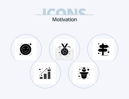 Téléchargez les illustrations : Motivation Glyph Icon Pack 5 Icon Design. pointer. direction. cookie. medal. badge - en licence libre de droit