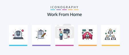 Téléchargez les illustrations : Work From Home Line Filled 5 Icon Pack Including online. communication. web. recording. smartphone. Creative Icons Design - en licence libre de droit